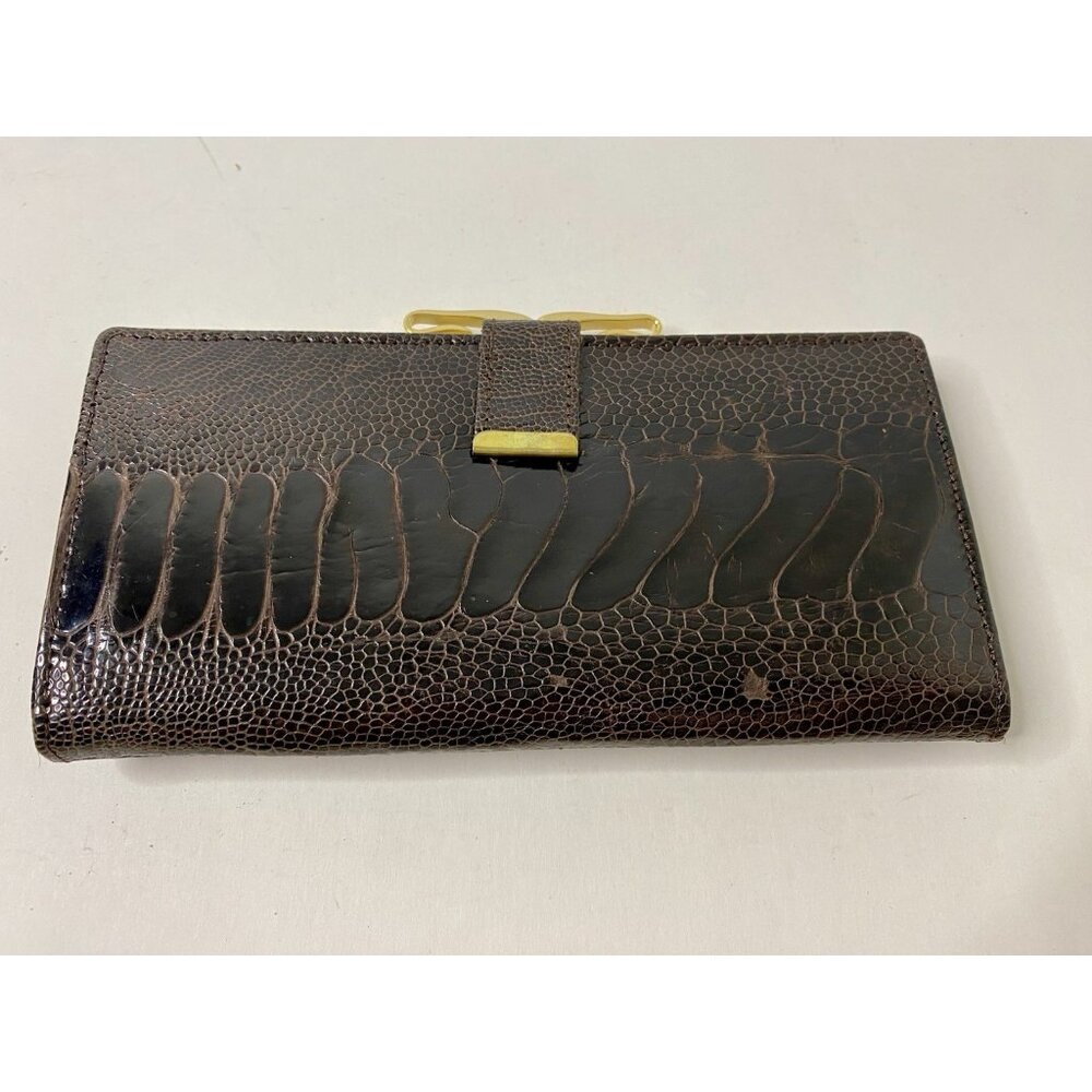 Genuine Ostrich Leg Clutch Bag Wallet Gold Tone Hardware vintage‎ READ